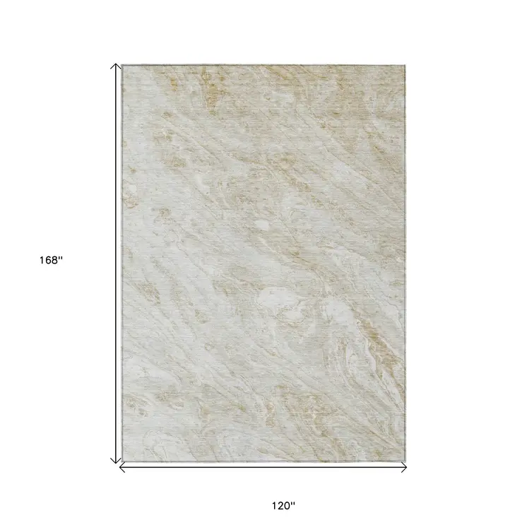 10' X 14' Ivory Beige And Tan Abstract Washable Indoor Outdoor Area Rug