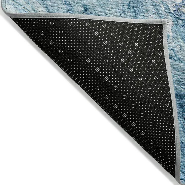 3' X 5' Sky Blue And Navy Blue Abstract Washable Indoor Outdoor Area Rug