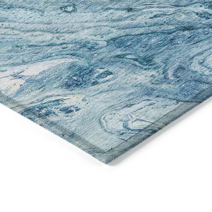 5' X 8' Sky Blue And Navy Blue Abstract Washable Indoor Outdoor Area Rug
