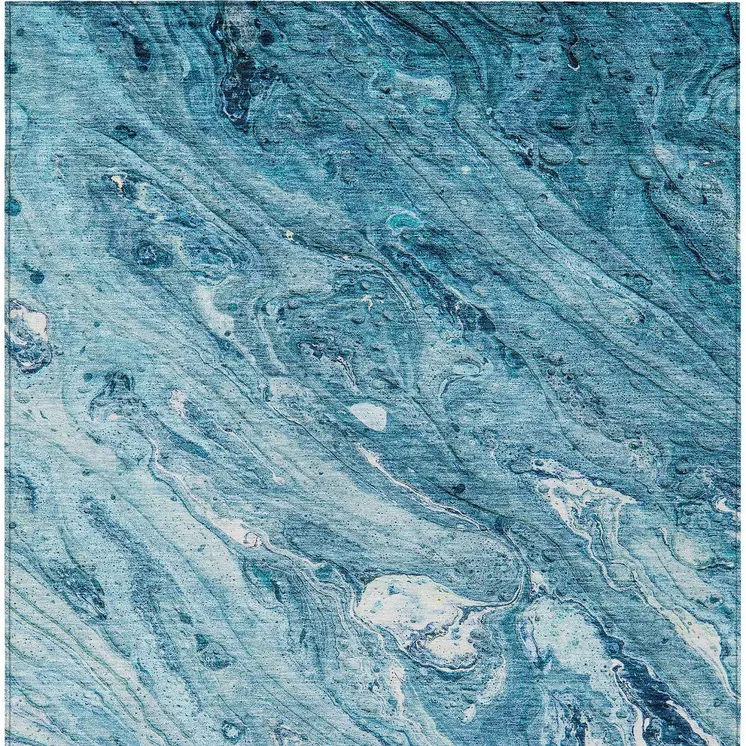 10' X 14' Sky Blue And Navy Blue Abstract Washable Indoor Outdoor Area Rug