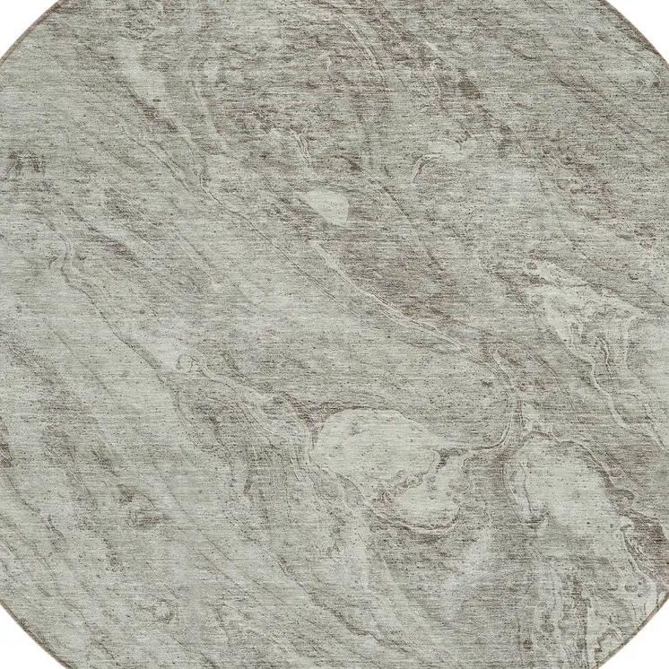8' Taupe Beige And Tan Round Abstract Washable Indoor Outdoor Area Rug