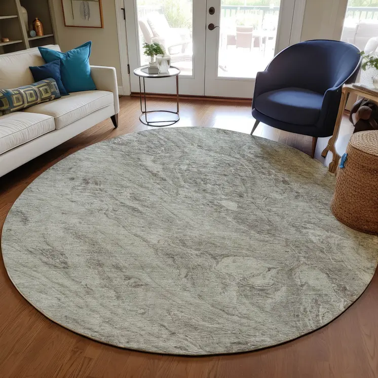 8' Taupe Beige And Tan Round Abstract Washable Indoor Outdoor Area Rug