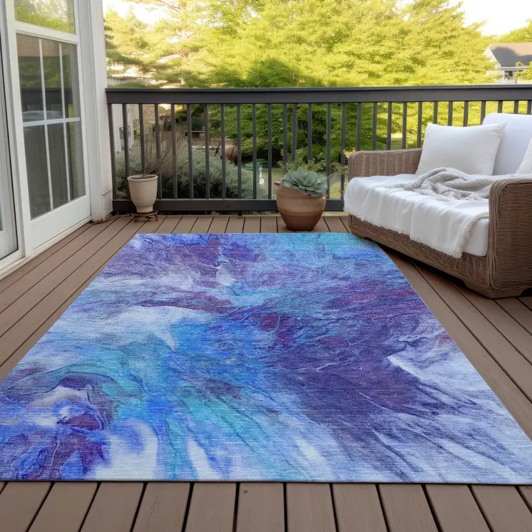 3' X 5' Purple And Navy Blue Abstract Washable Indoor Outdoor Area Rug