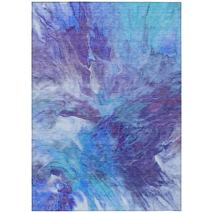 3' X 5' Purple And Navy Blue Abstract Washable Indoor Outdoor Area Rug