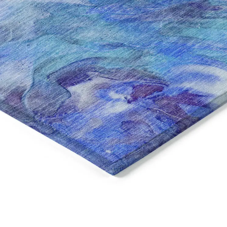 3' X 5' Purple And Navy Blue Abstract Washable Indoor Outdoor Area Rug