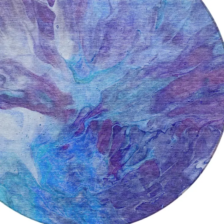 8' Purple And Navy Blue Round Abstract Washable Indoor Outdoor Area Rug