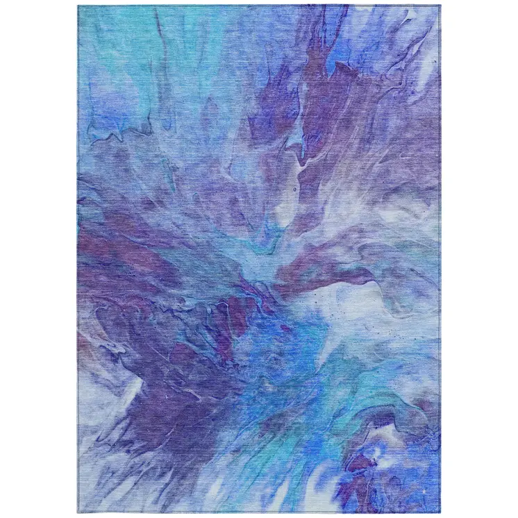 9' X 12' Purple And Navy Blue Abstract Washable Indoor Outdoor Area Rug
