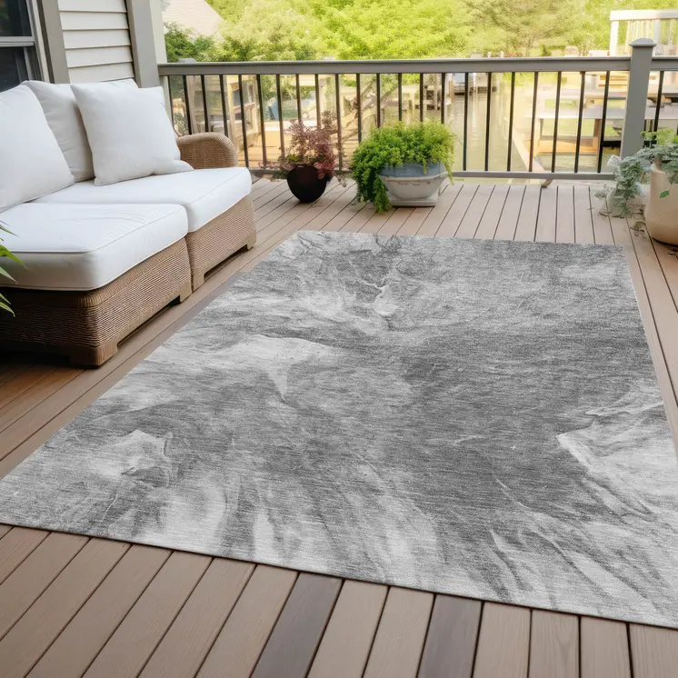 8' X 10' Gray Silver And Charcoal Abstract Washable Indoor Outdoor Area Rug