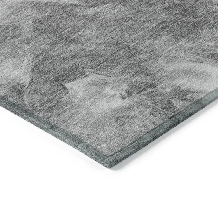 9' X 12' Gray Silver And Charcoal Abstract Washable Indoor Outdoor Area Rug