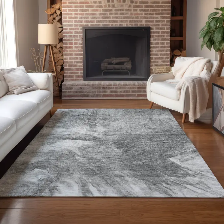 9' X 12' Gray Silver And Charcoal Abstract Washable Indoor Outdoor Area Rug