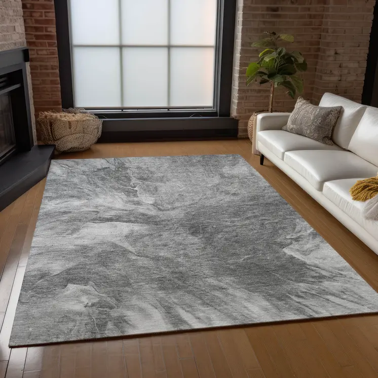 10' X 14' Gray Silver And Charcoal Abstract Washable Indoor Outdoor Area Rug