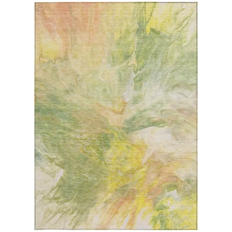 3' X 5' Green And Yellow Abstract Washable Indoor Outdoor Area Rug