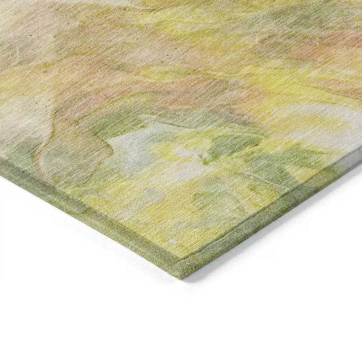 3' X 5' Green And Yellow Abstract Washable Indoor Outdoor Area Rug