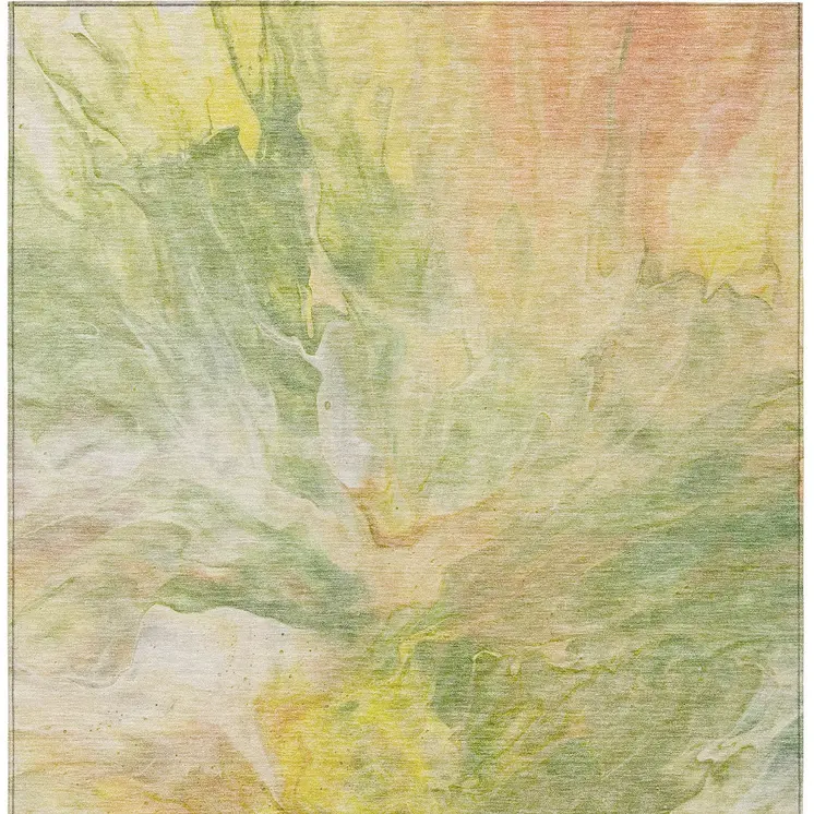3' X 5' Green And Yellow Abstract Washable Indoor Outdoor Area Rug
