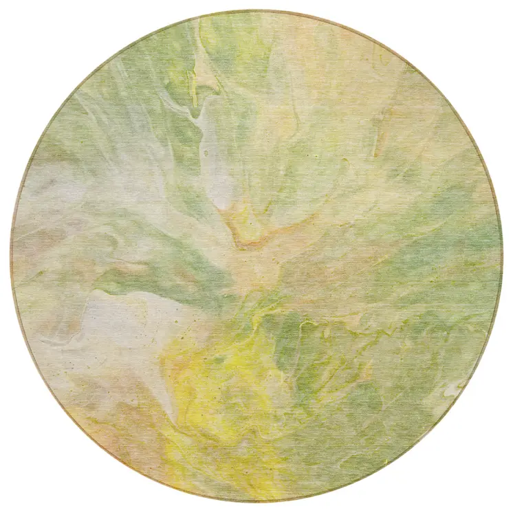 8' Green And Yellow Round Abstract Washable Indoor Outdoor Area Rug