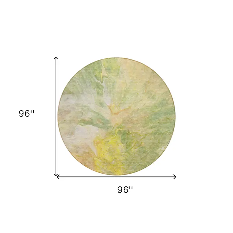 8' Green And Yellow Round Abstract Washable Indoor Outdoor Area Rug