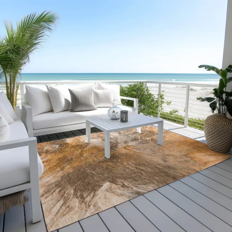 3' X 5' Orange Copper And Terra Cotta Abstract Washable Indoor Outdoor Area Rug