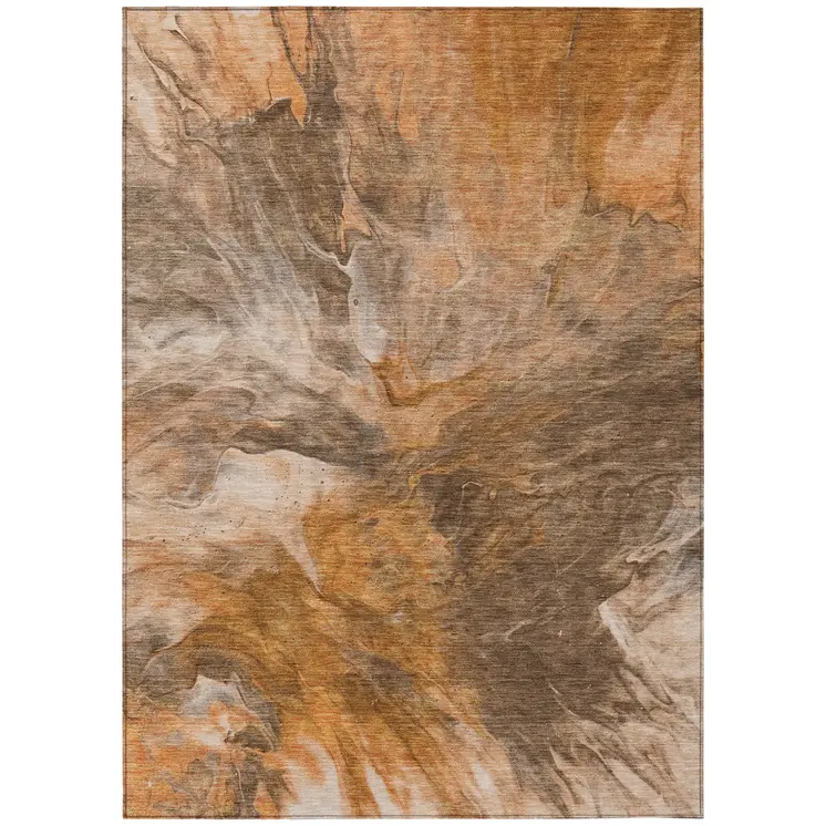 3' X 5' Orange Copper And Terra Cotta Abstract Washable Indoor Outdoor Area Rug