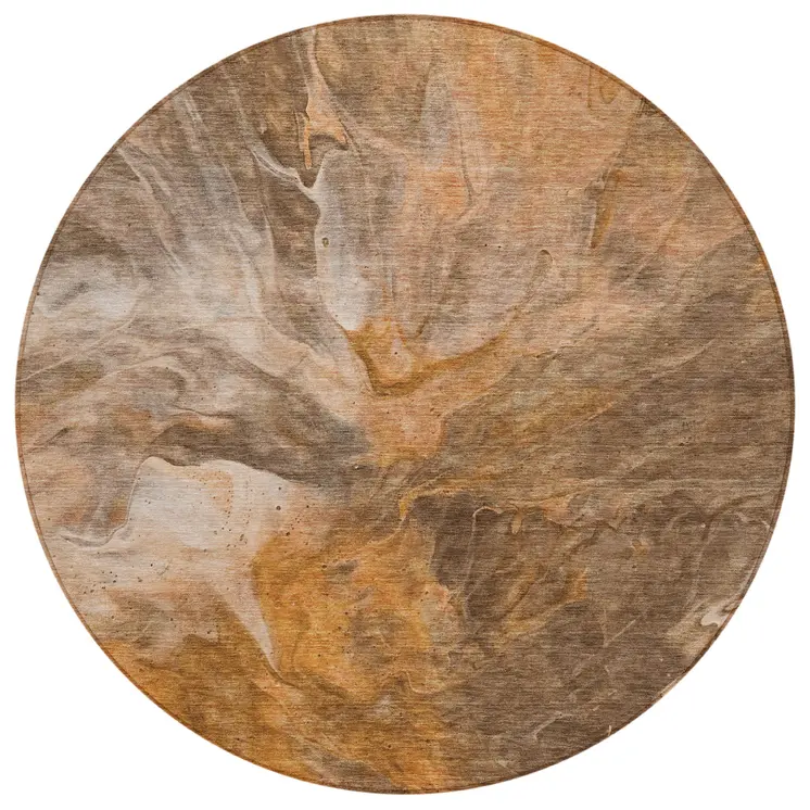 8' Orange Copper And Terra Cotta Round Abstract Washable Indoor Outdoor Area Rug