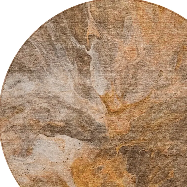 8' Orange Copper And Terra Cotta Round Abstract Washable Indoor Outdoor Area Rug