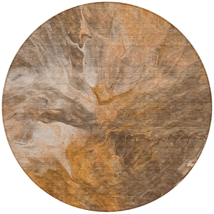 8' Orange Copper And Terra Cotta Round Abstract Washable Indoor Outdoor Area Rug