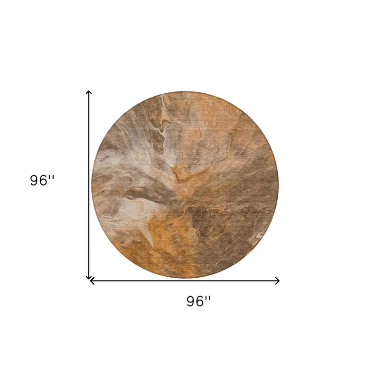 8' Orange Copper And Terra Cotta Round Abstract Washable Indoor Outdoor Area Rug