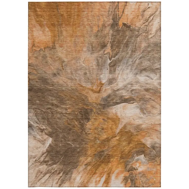 10' X 14' Orange Copper And Terra Cotta Abstract Washable Indoor Outdoor Area Rug