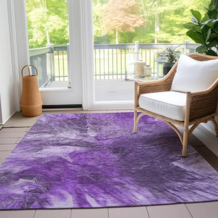 5' X 8' Purple Lilac And Eggplant Abstract Washable Indoor Outdoor Area Rug