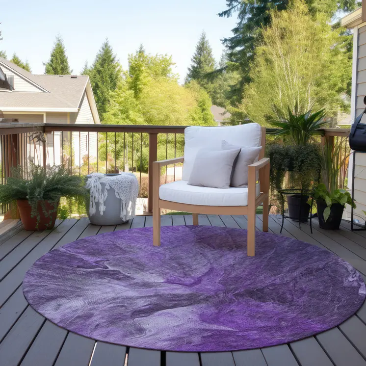 8' Purple Lilac And Eggplant Round Abstract Washable Indoor Outdoor Area Rug