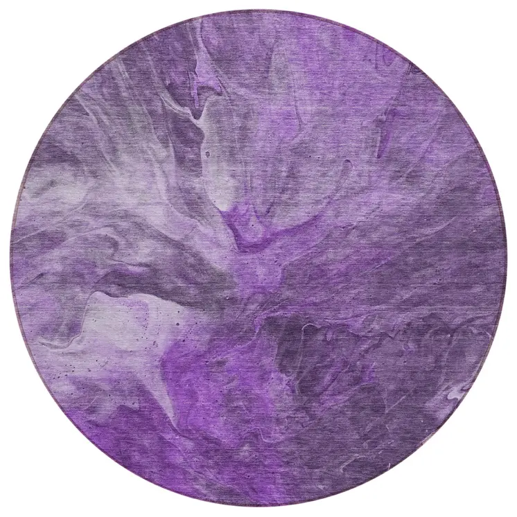 8' Purple Lilac And Eggplant Round Abstract Washable Indoor Outdoor Area Rug