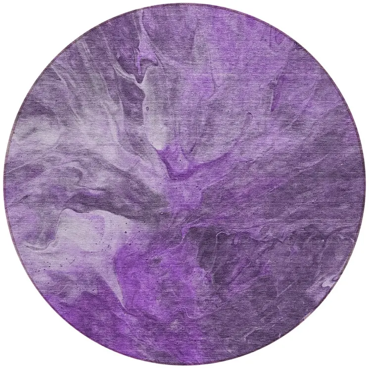 8' Purple Lilac And Eggplant Round Abstract Washable Indoor Outdoor Area Rug