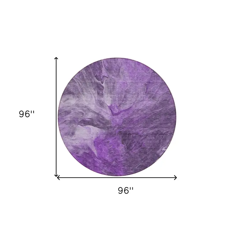 8' Purple Lilac And Eggplant Round Abstract Washable Indoor Outdoor Area Rug