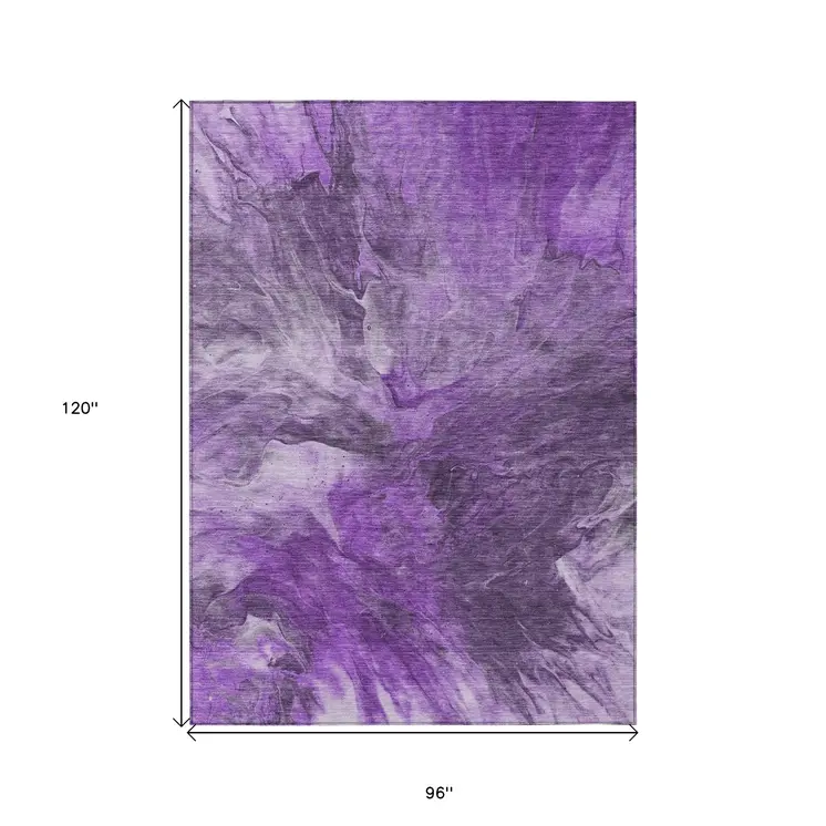 8' X 10' Purple Lilac And Eggplant Abstract Washable Indoor Outdoor Area Rug