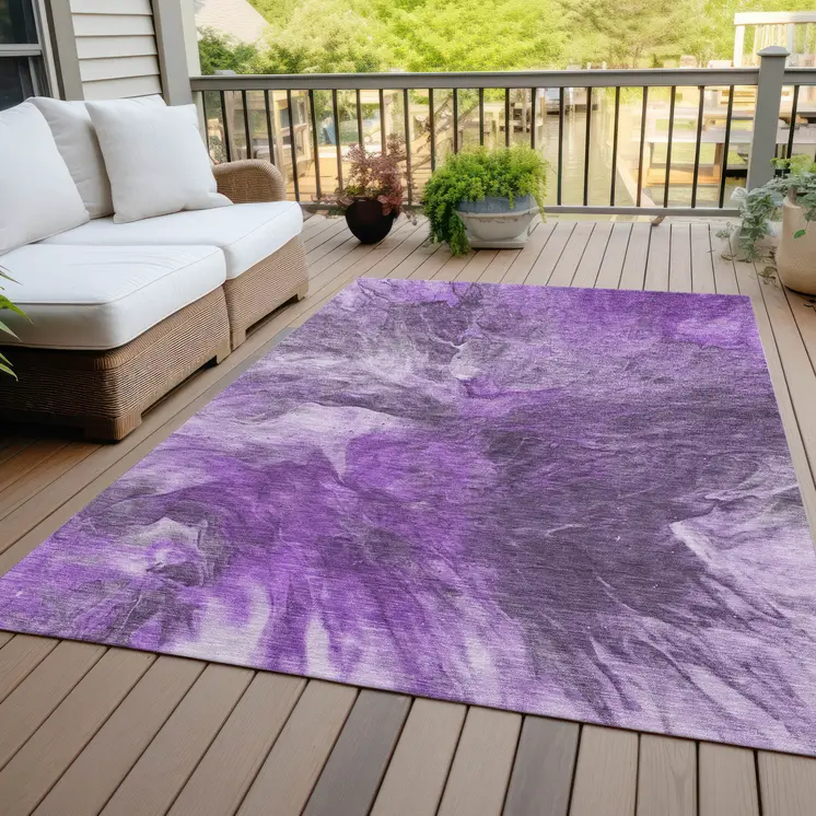 8' X 10' Purple Lilac And Eggplant Abstract Washable Indoor Outdoor Area Rug