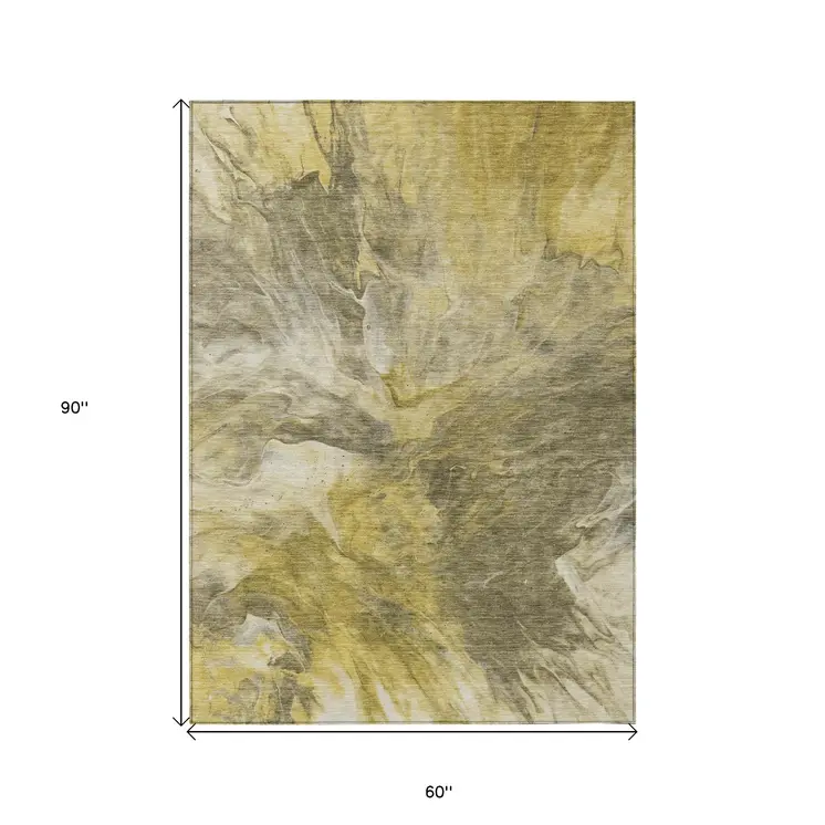 5' X 8' Taupe Beige And Ivory Abstract Washable Indoor Outdoor Area Rug