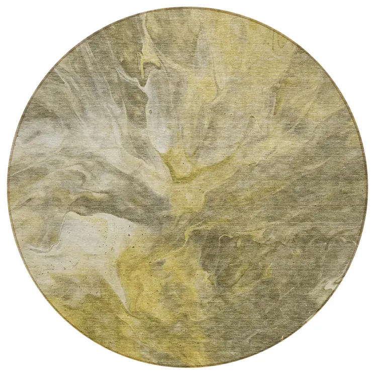 8' Taupe Beige And Ivory Round Abstract Washable Indoor Outdoor Area Rug