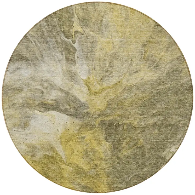 8' Taupe Beige And Ivory Round Abstract Washable Indoor Outdoor Area Rug