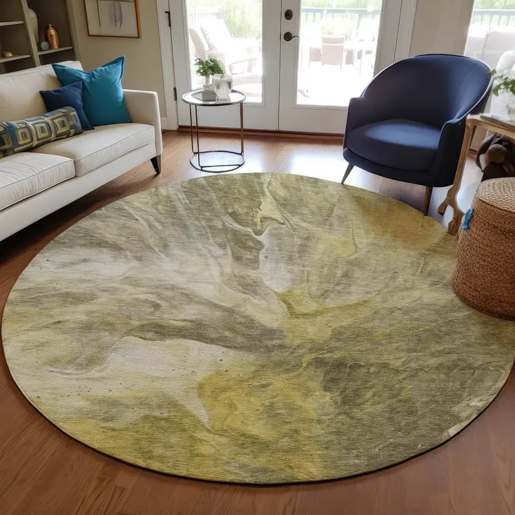 8' Taupe Beige And Ivory Round Abstract Washable Indoor Outdoor Area Rug