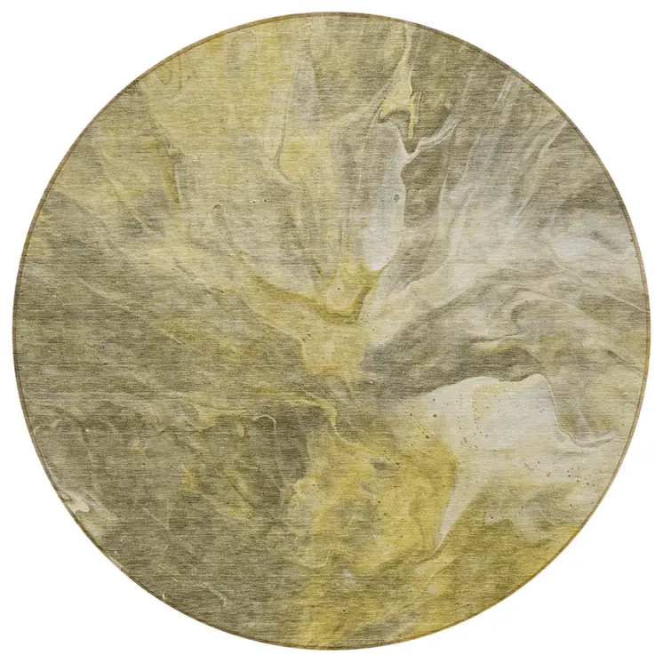 8' Taupe Beige And Ivory Round Abstract Washable Indoor Outdoor Area Rug