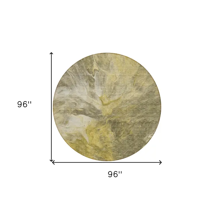 8' Taupe Beige And Ivory Round Abstract Washable Indoor Outdoor Area Rug