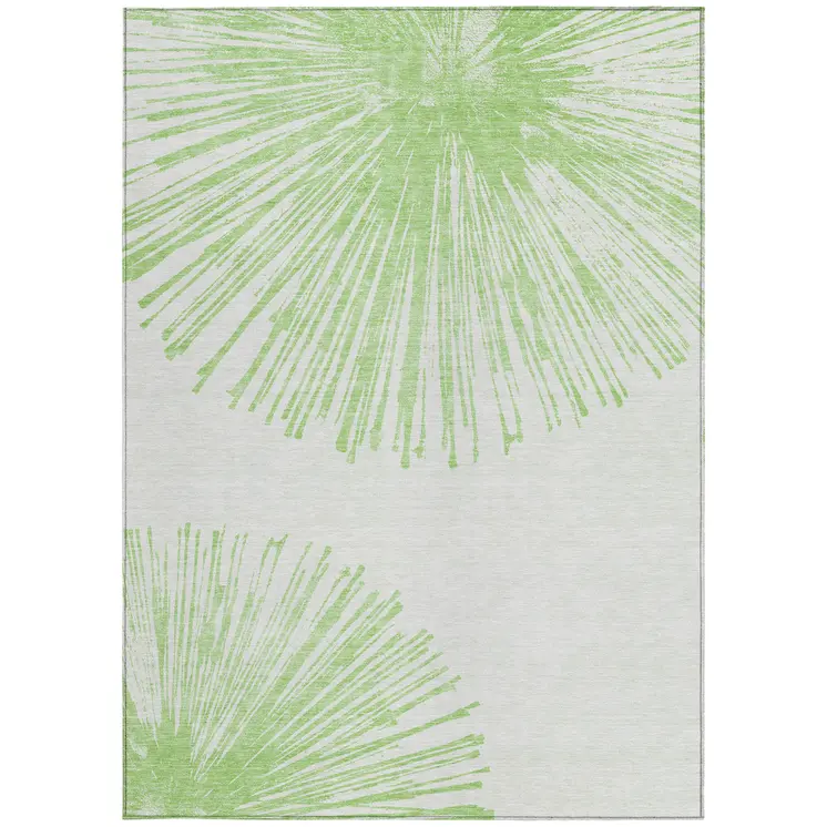 3' X 5' Artichoke Green And Ivory Abstract Washable Indoor Outdoor Area Rug