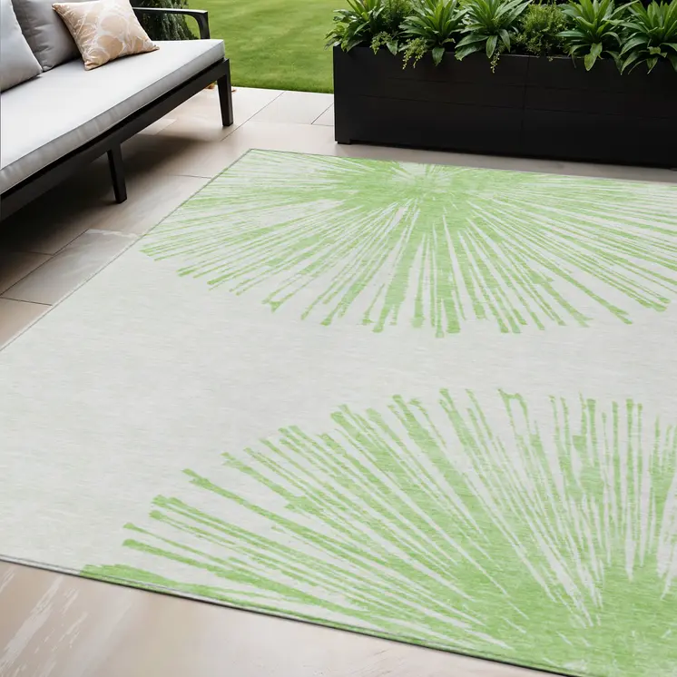 5' X 8' Artichoke Green And Ivory Abstract Washable Indoor Outdoor Area Rug