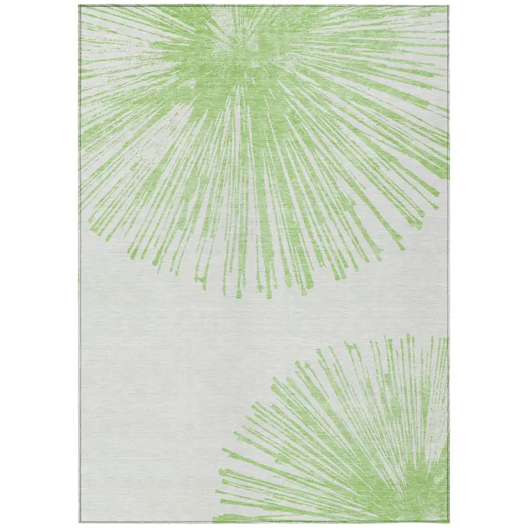 5' X 8' Artichoke Green And Ivory Abstract Washable Indoor Outdoor Area Rug