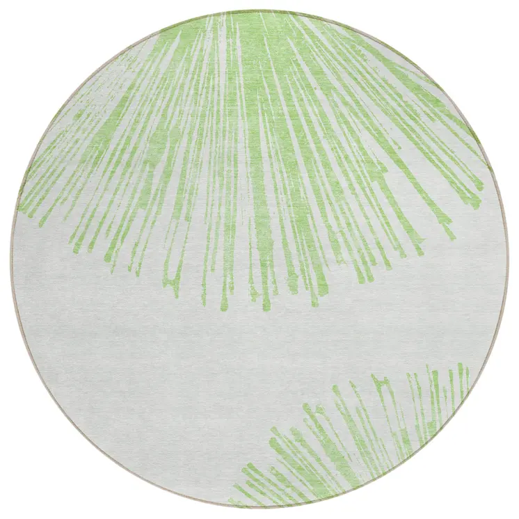 8' Artichoke Green And Ivory Round Abstract Washable Indoor Outdoor Area Rug