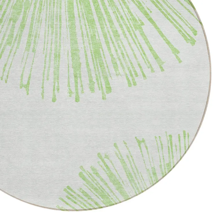 8' Artichoke Green And Ivory Round Abstract Washable Indoor Outdoor Area Rug