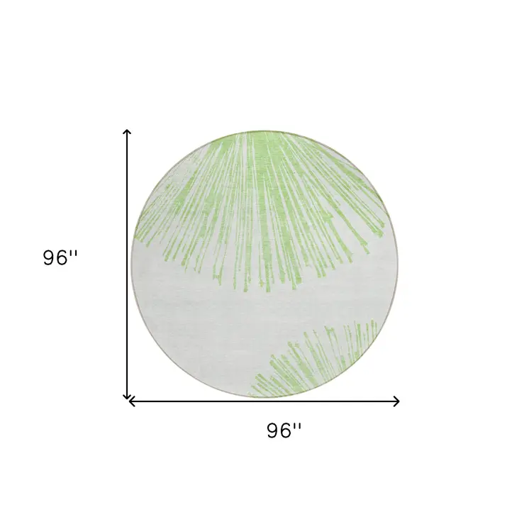 8' Artichoke Green And Ivory Round Abstract Washable Indoor Outdoor Area Rug