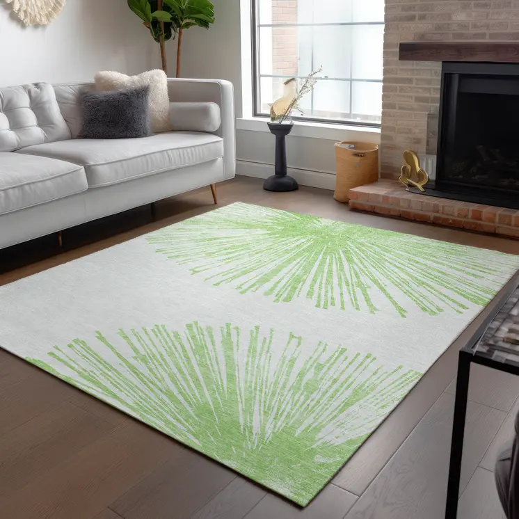 8' X 10' Artichoke Green And Ivory Abstract Washable Indoor Outdoor Area Rug
