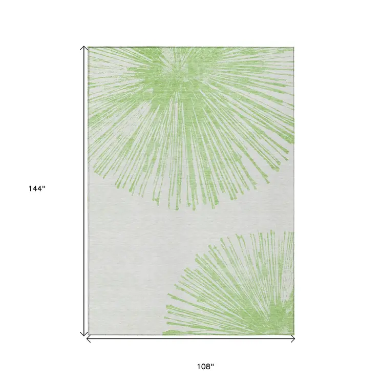 9' X 12' Artichoke Green And Ivory Abstract Washable Indoor Outdoor Area Rug