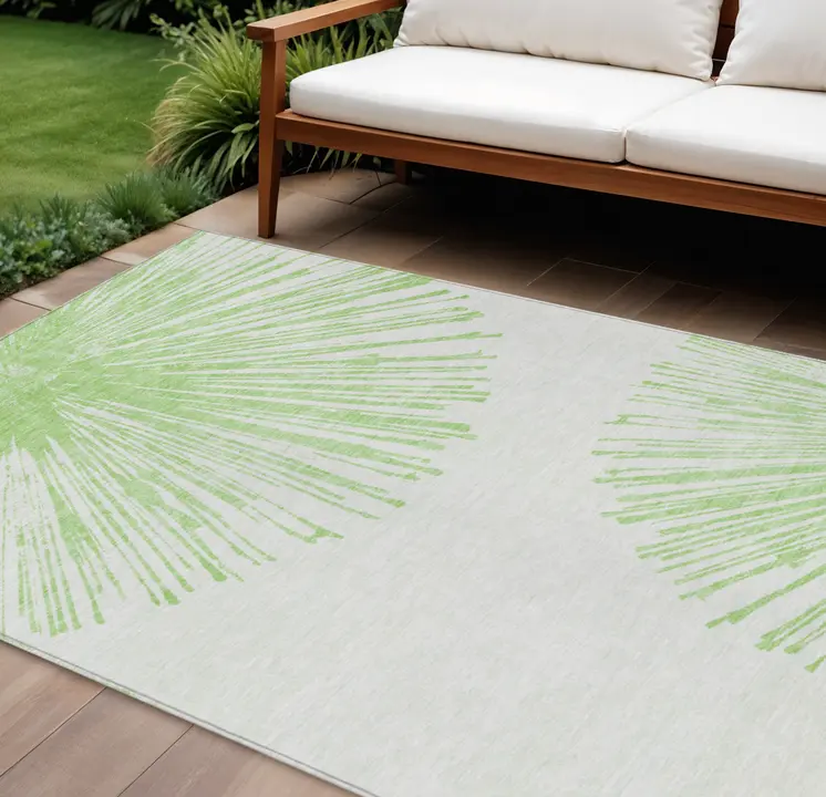 10' X 14' Artichoke Green And Ivory Abstract Washable Indoor Outdoor Area Rug