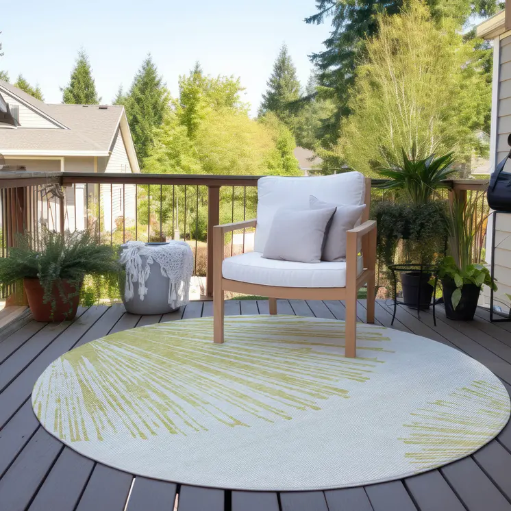 8' Beige And Ivory Round Abstract Washable Indoor Outdoor Area Rug